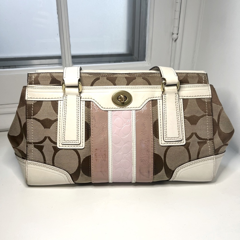 Vintage Coach Signature Shoulder Bag - Pink/Tan No J0771-11620 - Picture 4 of 16